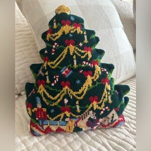 Holiday Christmas Tree Pillow with Ornaments